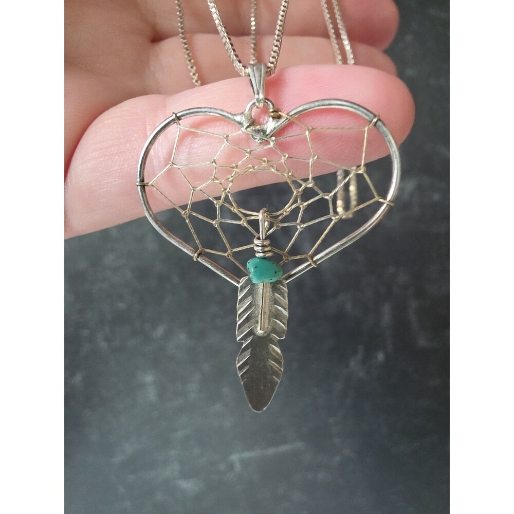 Italian 925 Sterling Silver Heart-shaped Dream Catcher Pendant Necklace Vintage